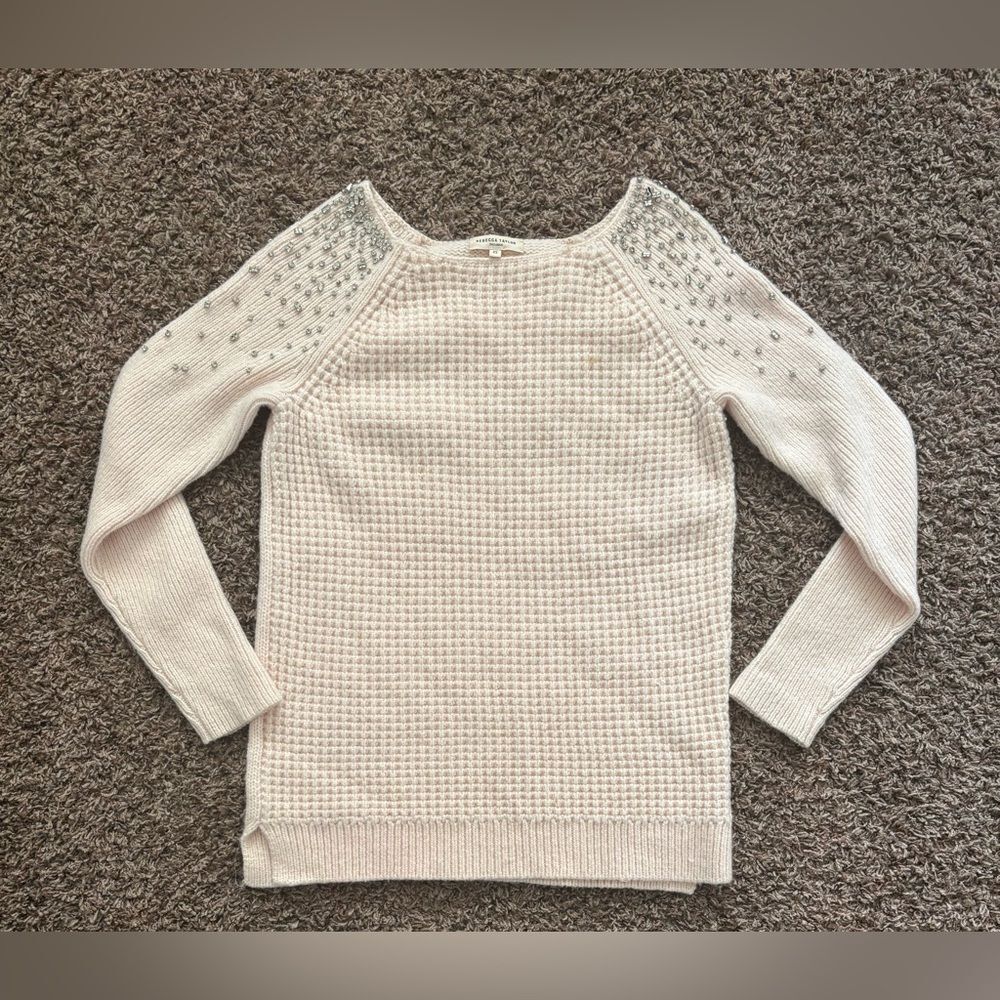 Rebecca Taylor Pink Embellished Cashmere Sweater Size XS
